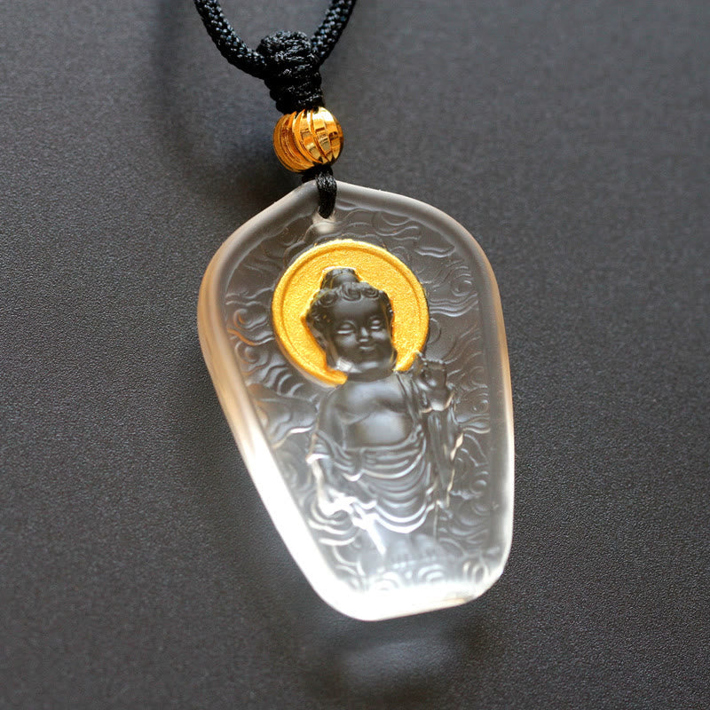 Buddha Stones Tibetan Buddha Liuli Crystal Serenity Necklace Pendant - White Buddha Light - image 5