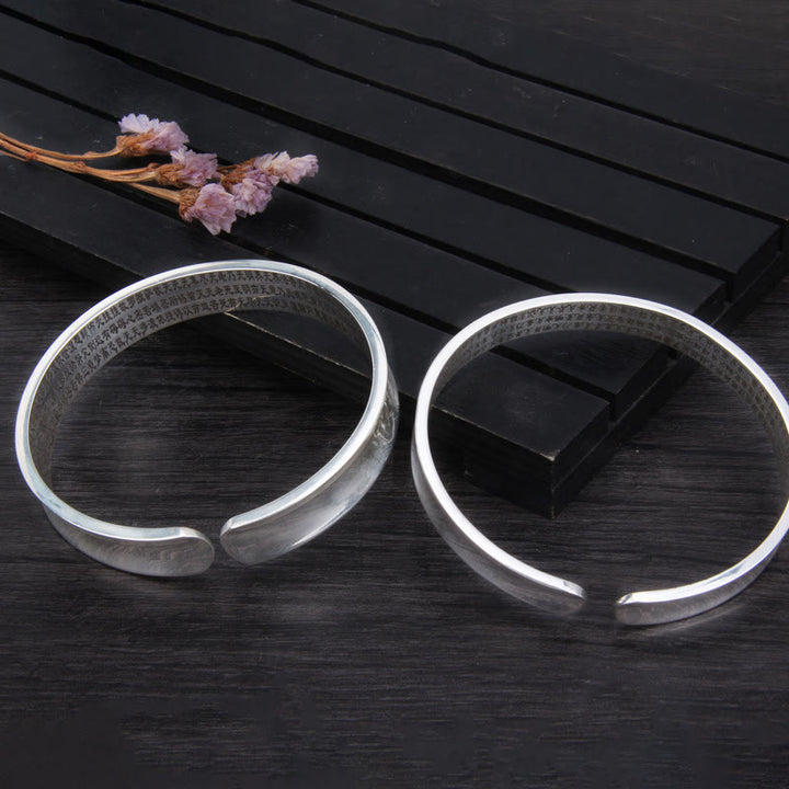 Buddha Stones 999 Sterling Silver Om Mani Padme Hum Heart Sutra Love Peace Bracelet Bangle - image 7