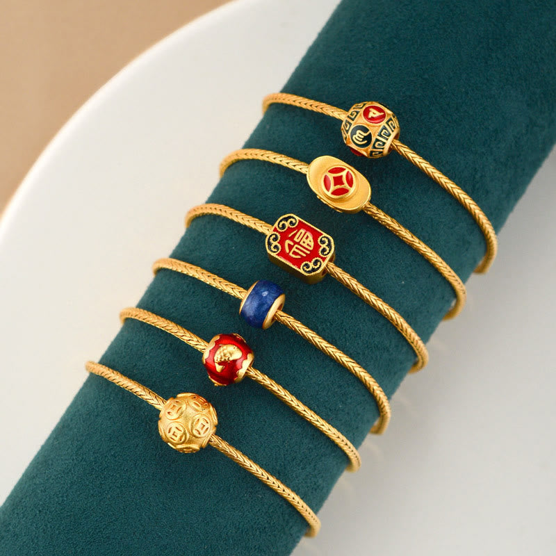 Buddha Stones Tibetan 18K Gold Om Mani Padme Hum Lucky Koi Fish Fu Character Ingot Copper Coin Peace Bracelet - image 1