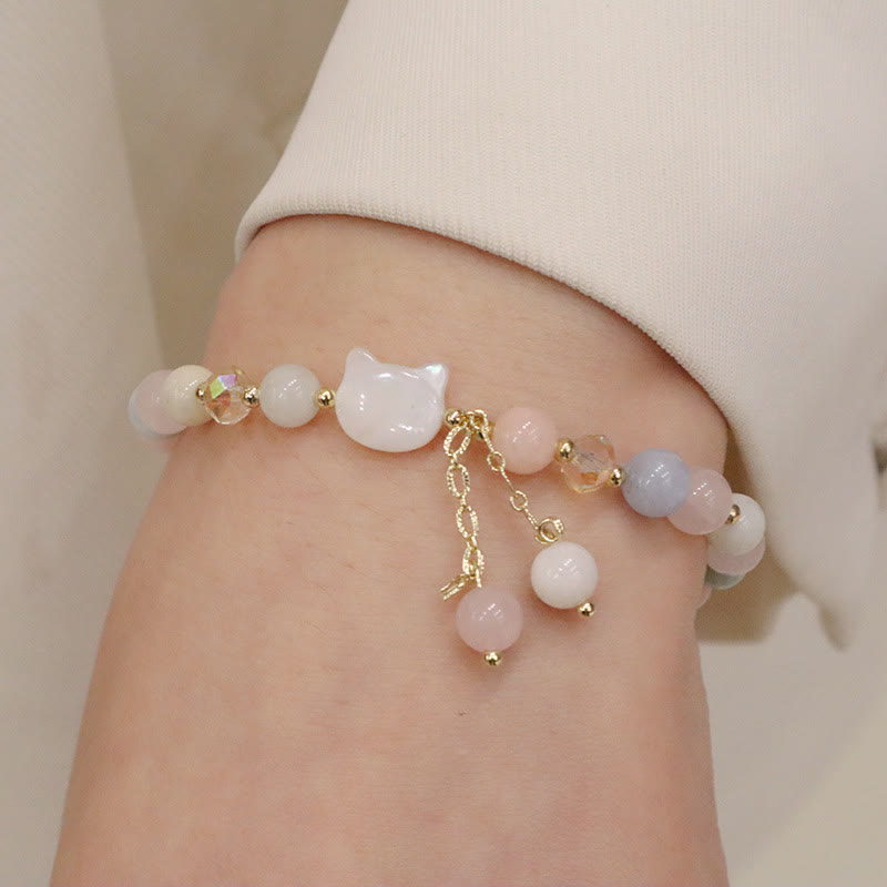 Buddha Stones Natural Strawberry Quartz Morganite Tridacna Stone Cat Love Bracelet - image 6