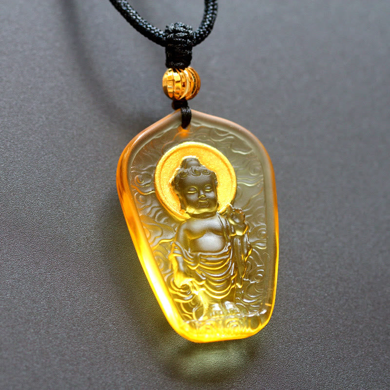 Buddha Stones Tibetan Buddha Liuli Crystal Serenity Necklace Pendant - Yellow Buddha Light - image 6