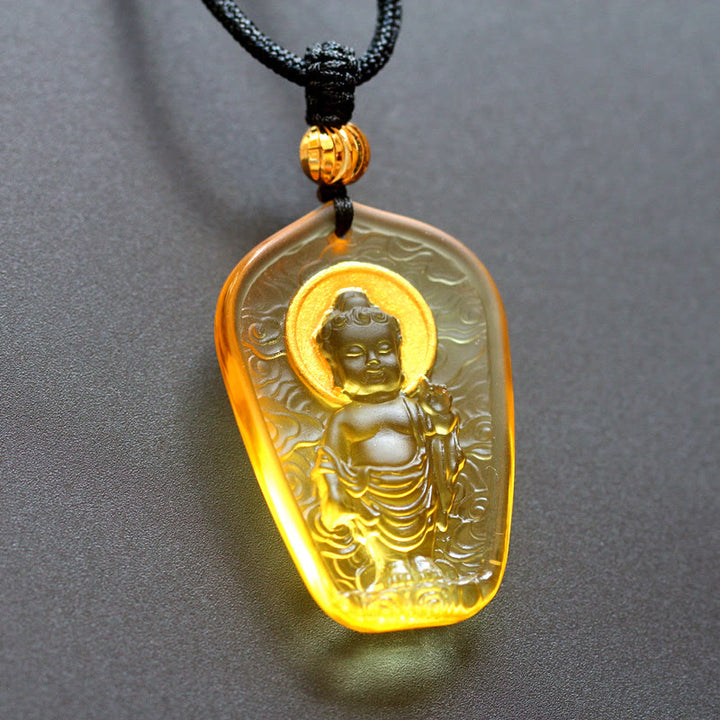Buddha Stones Tibetan Buddha Liuli Crystal Serenity Necklace Pendant - Yellow Buddha Light - image 6