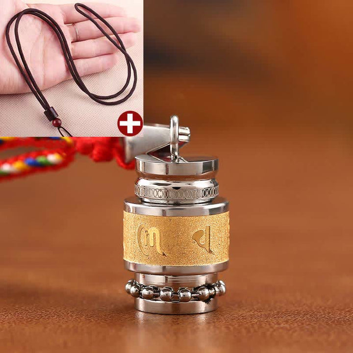 Buddha Stones Tibet Om Mani Padme Hum Shurangama Mantra Titanium Steel Wisdom Amulet Necklace Pendant - 1.2cm*1.8cm - Gold - Brown String - image 6