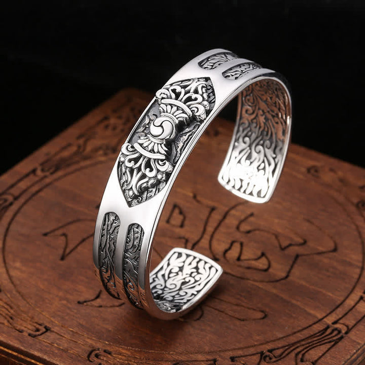925 Sterling Silver Vajra Dorje Engraved Spiritual Power Bracelet Bangle - image 2
