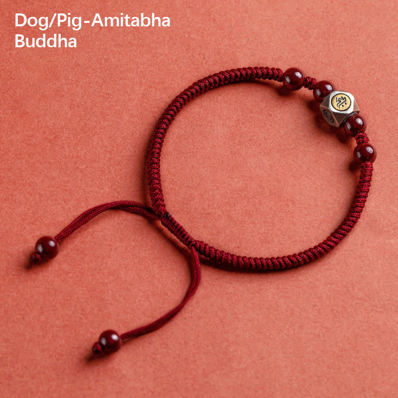 Buddha Stones 925 Sterling Silver Chinese Zodiac Natal Buddha Cinnabar Calm Bracelet - Dog/Pig-Amitabha Buddha - Red(Wrist Circumference 14-18cm) - image 23