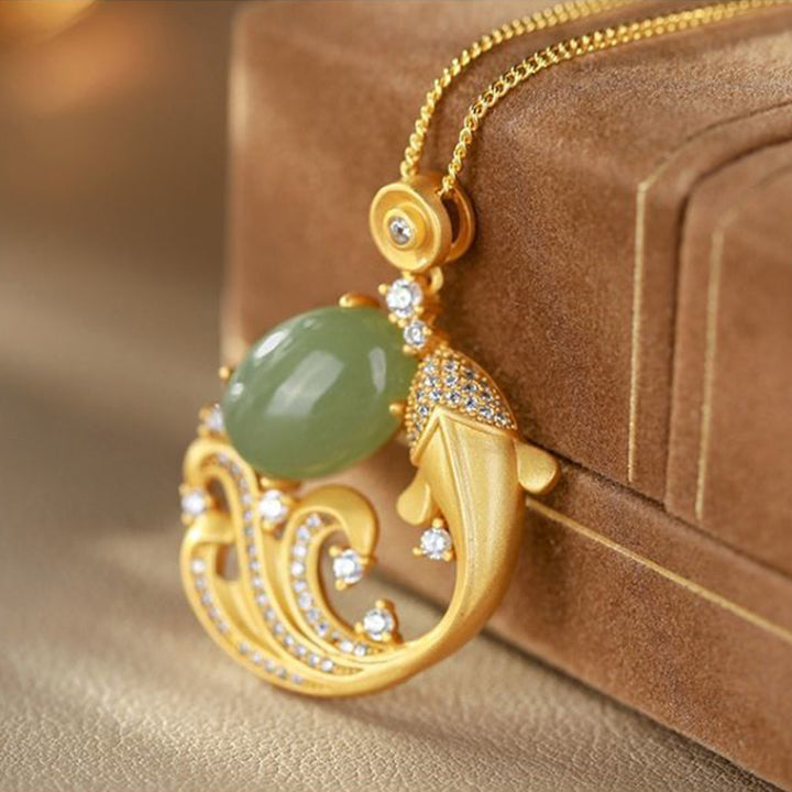 Buddha Stones Cyan Jade Koi Fish Healing Calm Necklace Pendant - image 5