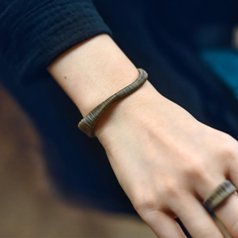 Buddha Stones Simple Design Wrapped Copper Luck Wealth Adjustable Cuff Bracelet - image 12