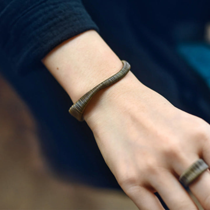 Buddha Stones Simple Design Wrapped Copper Luck Wealth Adjustable Cuff Bracelet - image 12