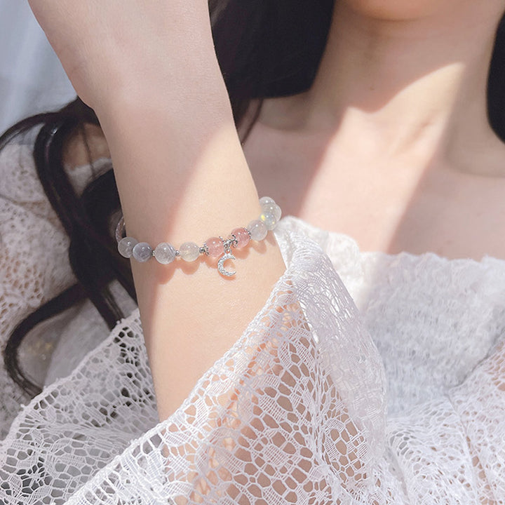 Buddha Stones Strawberry Quartz Moonstone Luck Moon Charm Bracelet - image 3