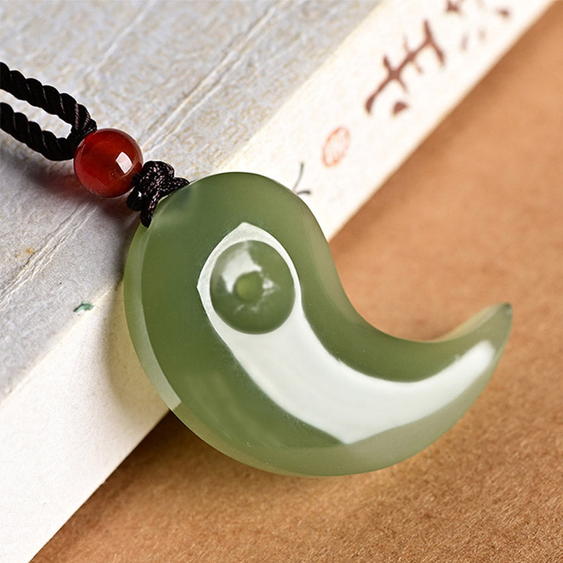 Yin Yang White Jade Cyan Jade Protection Blessing Necklace String Pendant - Cyan Jade - image 2