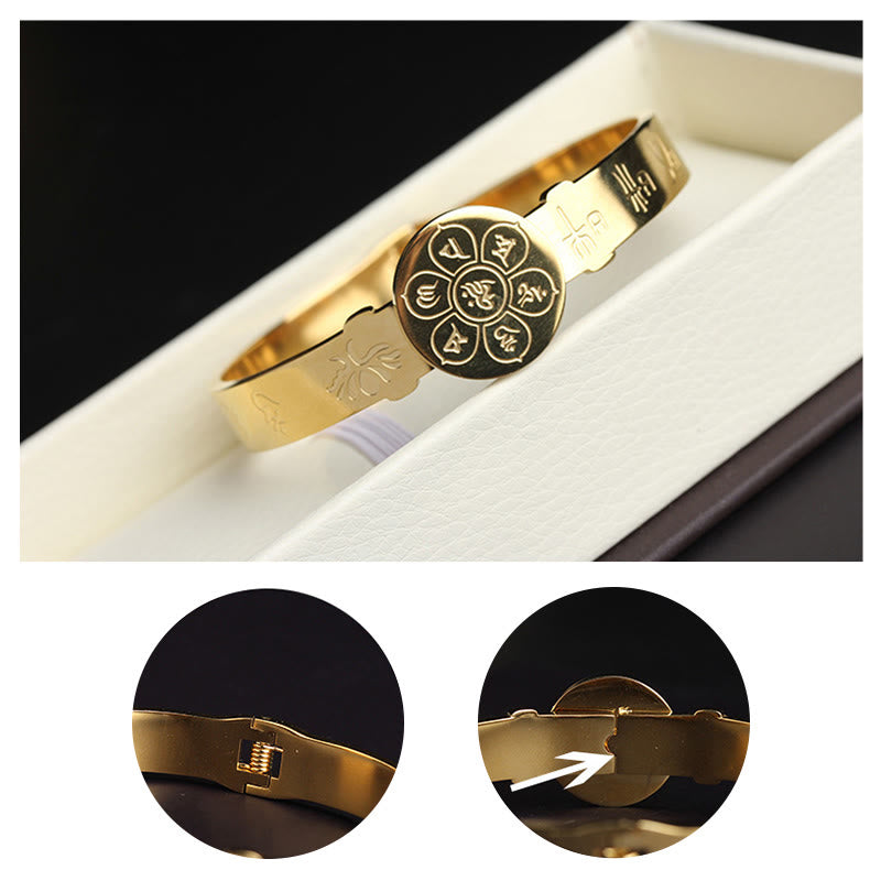 Buddha Stones Yin Yang Lotus Om Mani Padme Hum Mantra Titanium Steel Harmony Bracelet Bangle - image 19