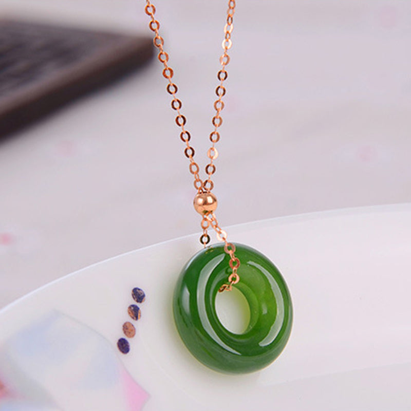 Round Cyan Jade Healing 14k Gold Plated Copper Necklace Pendant - image 7