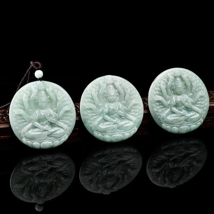Thousand-Hand Kwan Yin Avalokitesvara Jade Blessing String Necklace Pendant - image 8