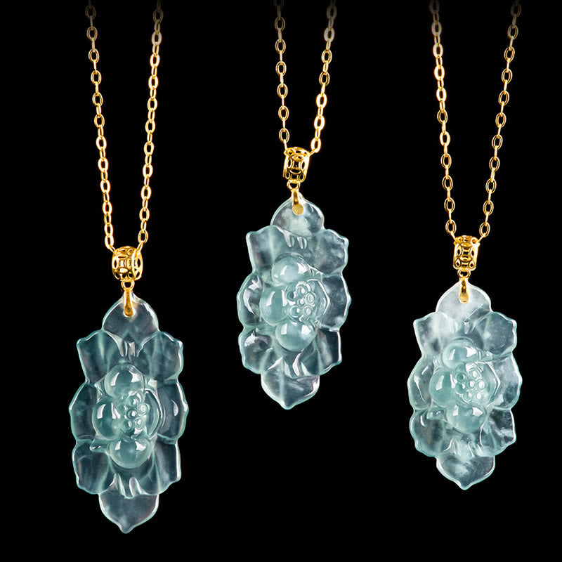 Buddha Stones 925 Sterling Silver Chain 18K Gold Buckle Natural Jade Lotus Pattern Prosperity Necklace Pendant - image 7