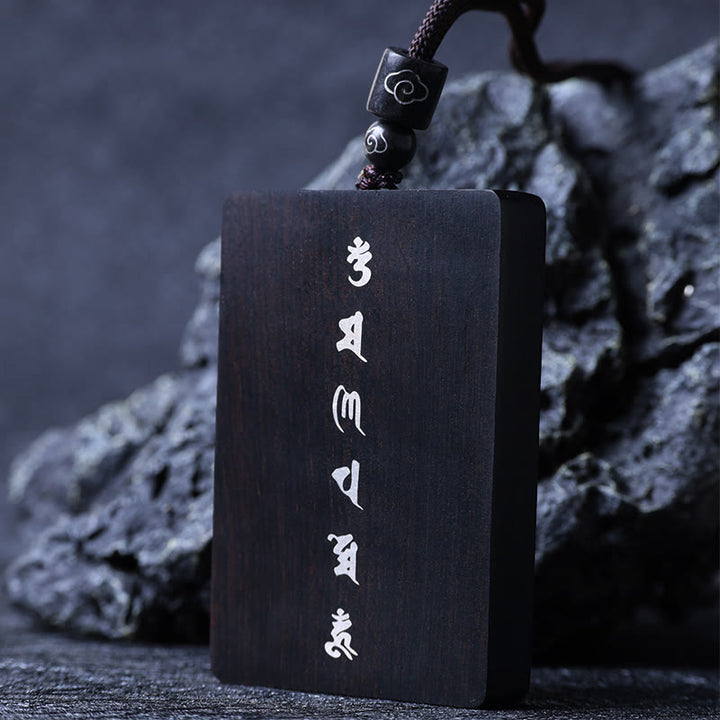 Buddha Stones 999 Sterling Silver Small Leaf Red Sandalwood Ebony Wood Om Mani Padme Hum Inlaid Protection Necklace Pendant - Ebony Wood 4*6*1cm - image 14