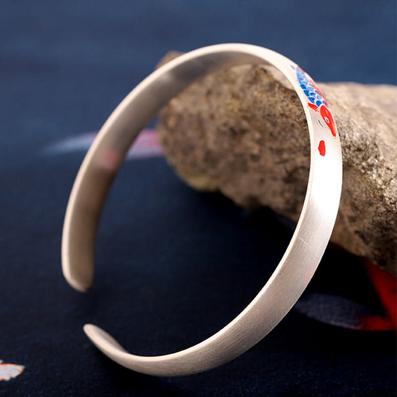 Buddha Stones 999 Sterling Silver Koi Fish Luck Cuff Bracelet Bangle - image 6