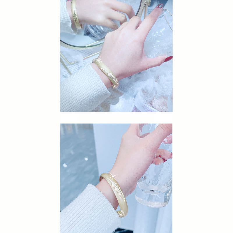 Buddha Stones Feather Heart Sutra Engraved Pattern Wealth Copper Cuff Bracelet Bangle - image 8