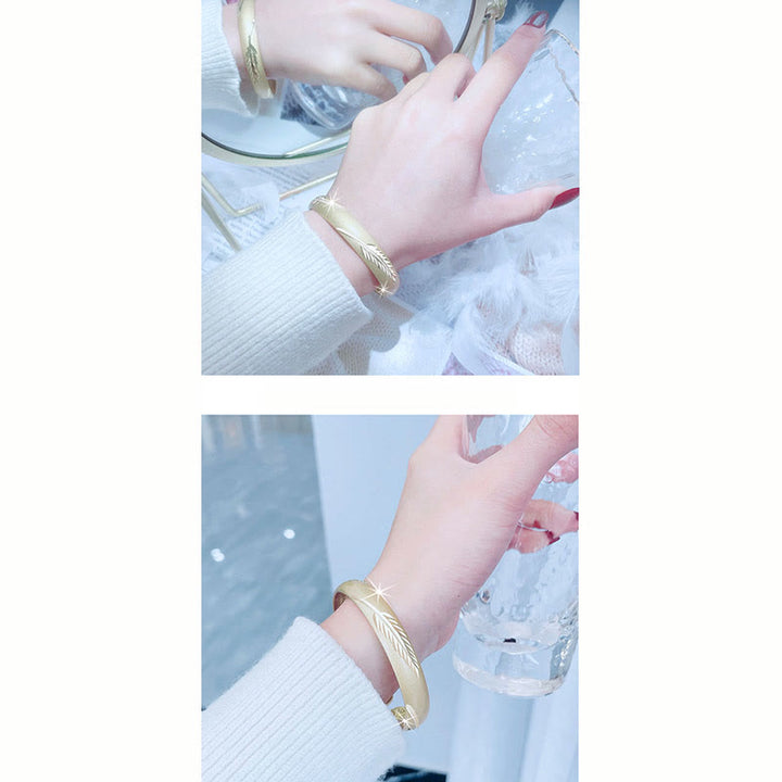 Buddha Stones Feather Heart Sutra Engraved Pattern Wealth Copper Cuff Bracelet Bangle - image 8