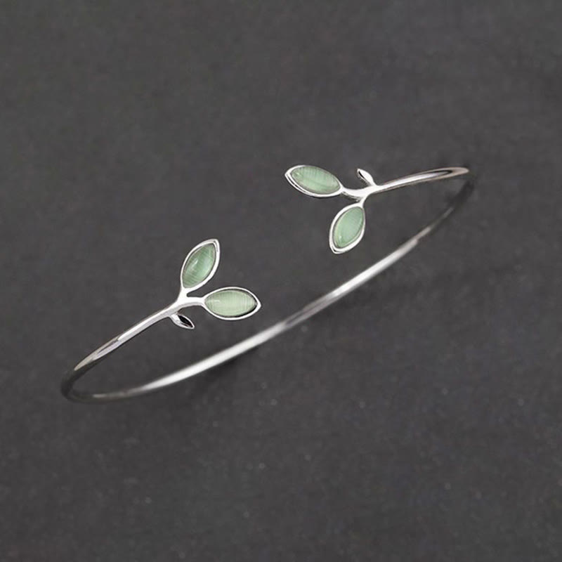 Buddha Stones Leaf Pattern Cat Eye Support Cuff Bracelet Bangle - image 8