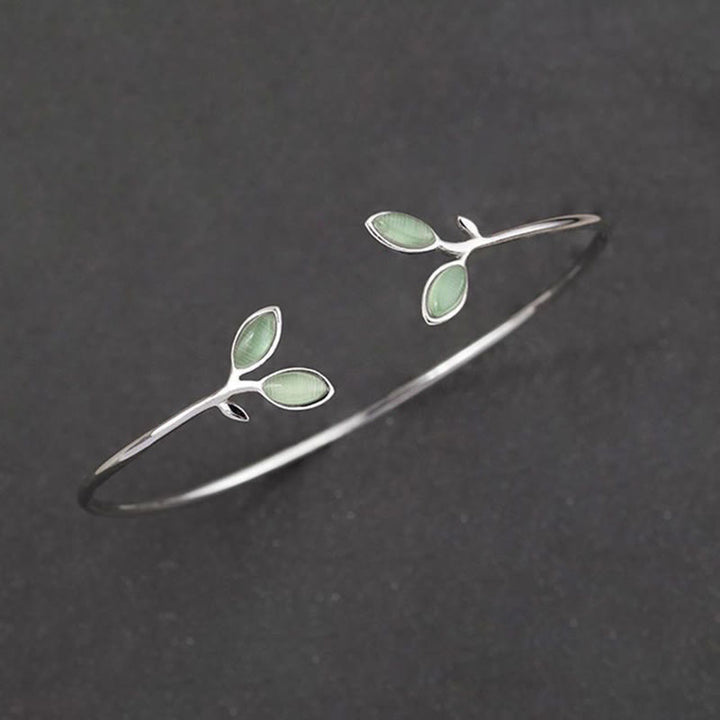 Buddha Stones Leaf Pattern Cat Eye Support Cuff Bracelet Bangle - image 8