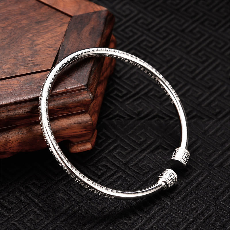 Heart Sutra Engraved Swastika Pattern Luck White Copper Bracelet Bangle - image 3