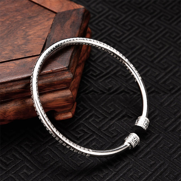 Heart Sutra Engraved Swastika Pattern Luck White Copper Bracelet Bangle - image 3