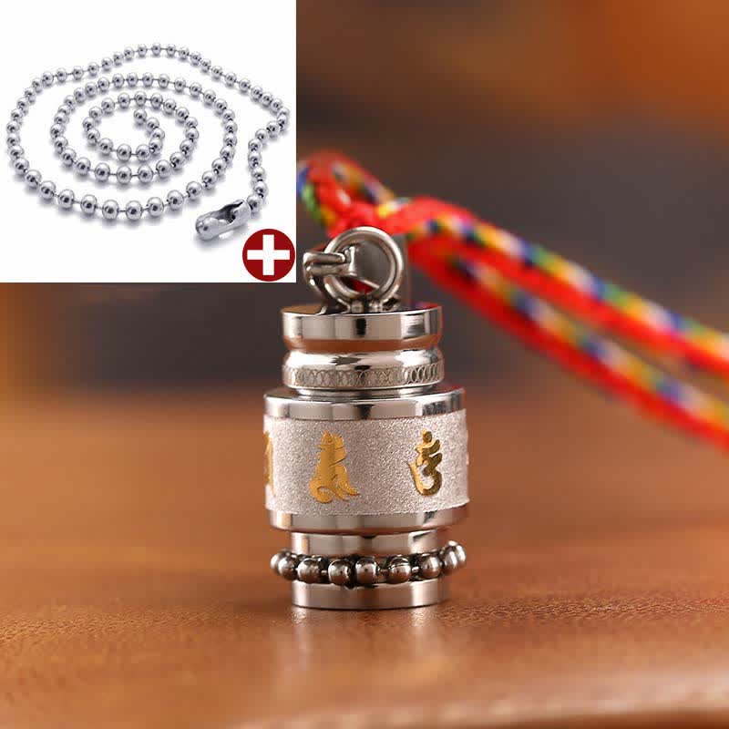 Buddha Stones Tibet Om Mani Padme Hum Shurangama Mantra Titanium Steel Wisdom Amulet Necklace Pendant - 1.2cm*1.8cm - Silver - Colorful String&Bead Chain - image 11