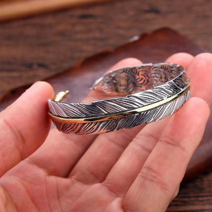 Buddha Stones Feather Pattern Carved Luck Wealth Cuff Bracelet Bangle - image 10