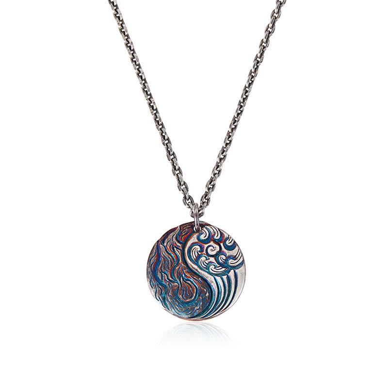Buddha Stones 990 Sterling Silver Yin Yang Water and Fire Balance Necklace Pendant - image 4