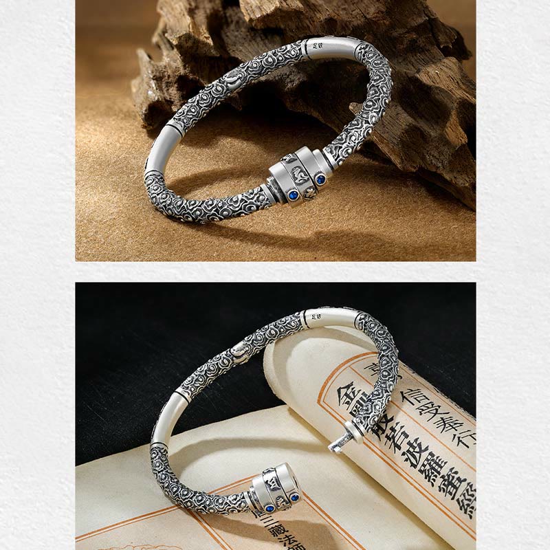 Buddha Stones 990 Sterling Silver Tibetan Auspicious Clouds Om Mani Padme Hum Engraved Creativity Bracelet Bangle - image 5