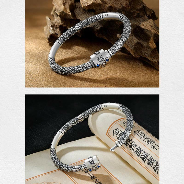 Buddha Stones 990 Sterling Silver Tibetan Auspicious Clouds Om Mani Padme Hum Engraved Creativity Bracelet Bangle - image 5