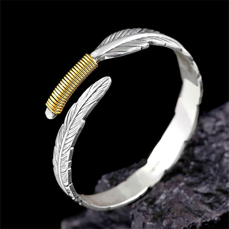 Buddha Stones Feather Pattern Engraved Luck Cuff Bracelet Bangle - image 3