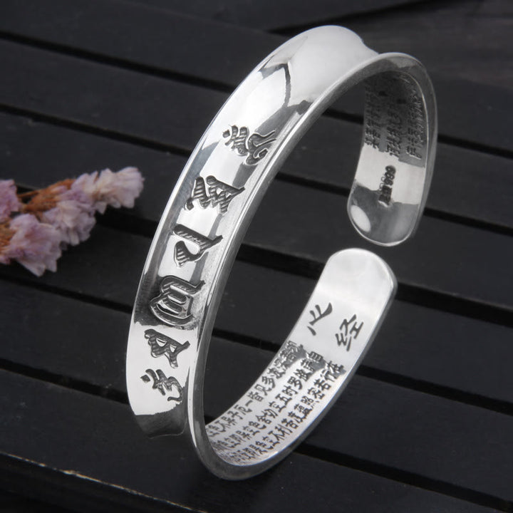 Buddha Stones 999 Sterling Silver Om Mani Padme Hum Heart Sutra Love Peace Bracelet Bangle - image 5