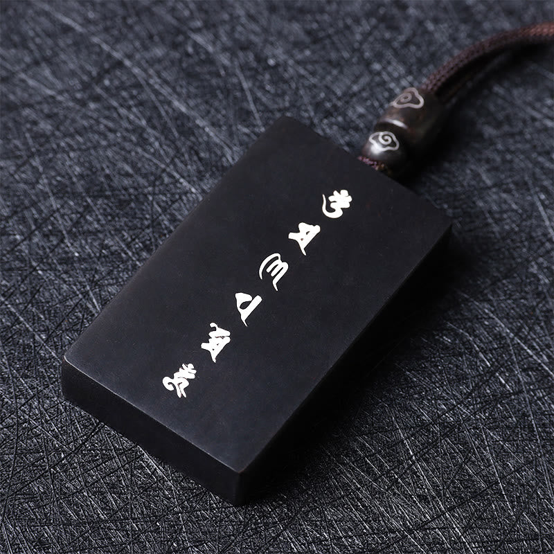 Buddha Stones 999 Sterling Silver Small Leaf Red Sandalwood Ebony Wood Om Mani Padme Hum Inlaid Protection Necklace Pendant - image 12