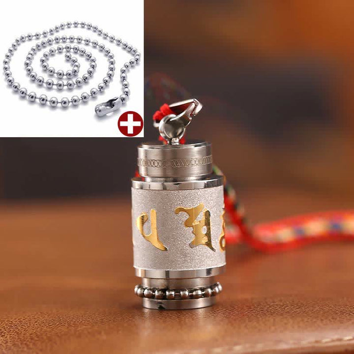 Buddha Stones Tibet Om Mani Padme Hum Shurangama Mantra Titanium Steel Wisdom Amulet Necklace Pendant - 1.4*2.4cm - Silver - Colorful String&Bead Chain - image 26