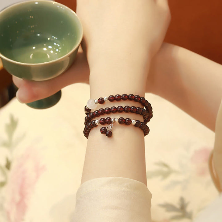 Buddha Stones 925 Sterling Silver Natural Garnet Cat Eye Protection Triple Wrap Bracelet - image 11