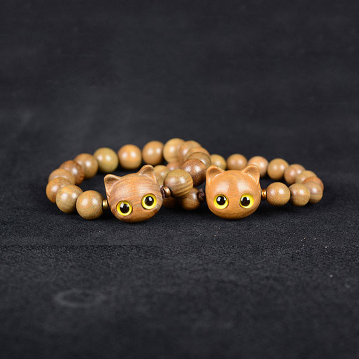 Buddha Stones Ebony Wood Green Sandalwood Red Sandalwood Lovely Cat Balance Bracelet - image 7