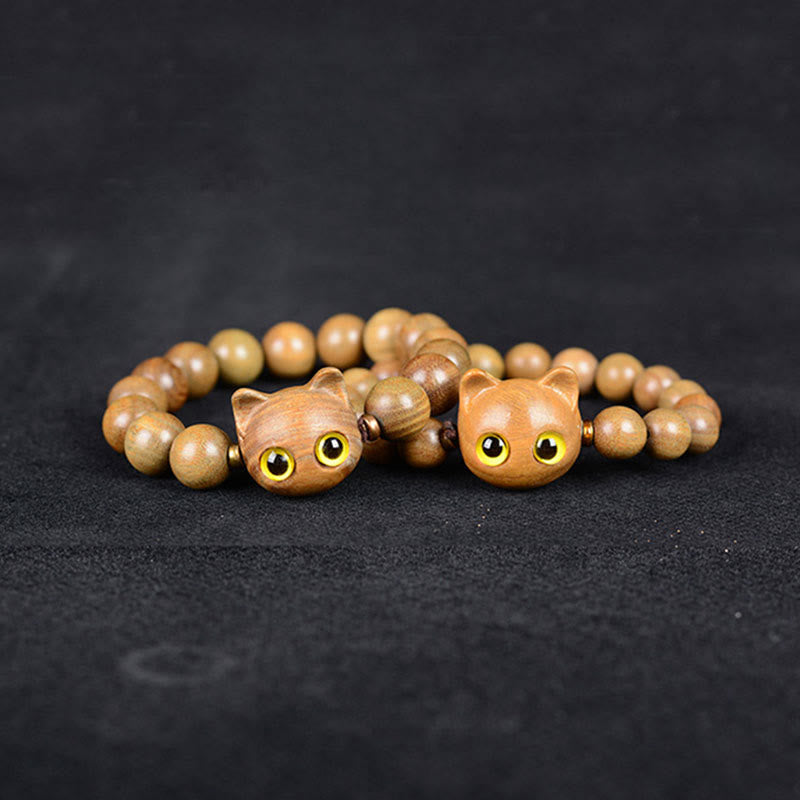 Buddha Stones Ebony Wood Green Sandalwood Red Sandalwood Lovely Cat Balance Bracelet - image 7