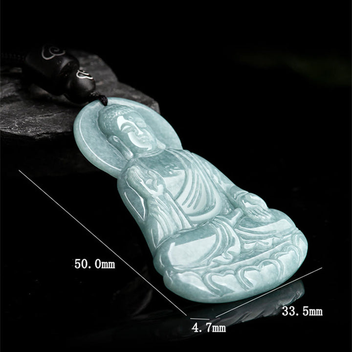 Buddha Stones Amitabha Buddha Natural Jade Lotus Amulet Compassion String Necklace Pendant - image 9