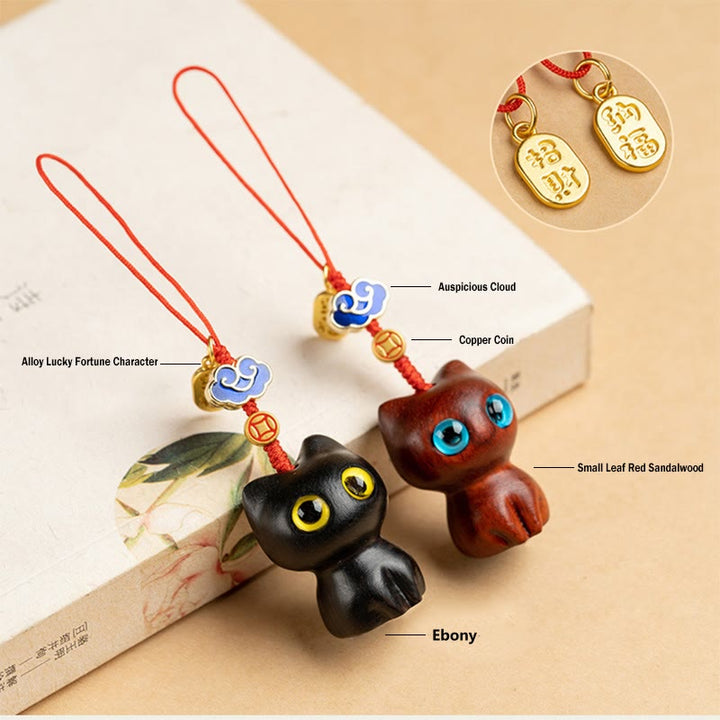 Buddha Stones Small Leaf Red Sandalwood Ebony Wood Lucky Cat Protection Key Chain Phone Hanging Decoration - image 14