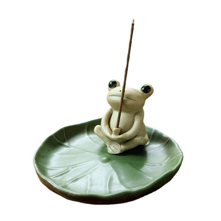 Buddha Stones Handmade Ceramic Stick Frog Incense Burner Decoration