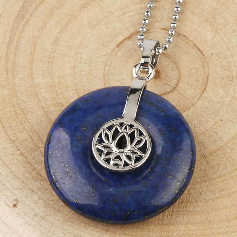 Buddha Stones Various Crystal Amethyst Pink Crystal Lotus Healing Necklace Pendant - Lazurite - image 15