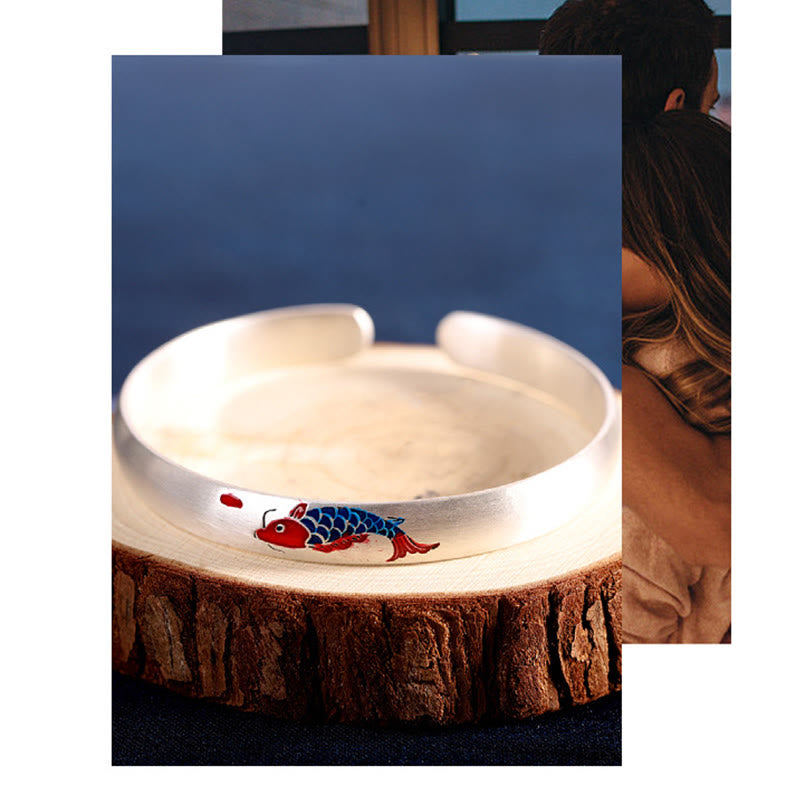 Buddha Stones 999 Sterling Silver Koi Fish Luck Cuff Bracelet Bangle - image 7