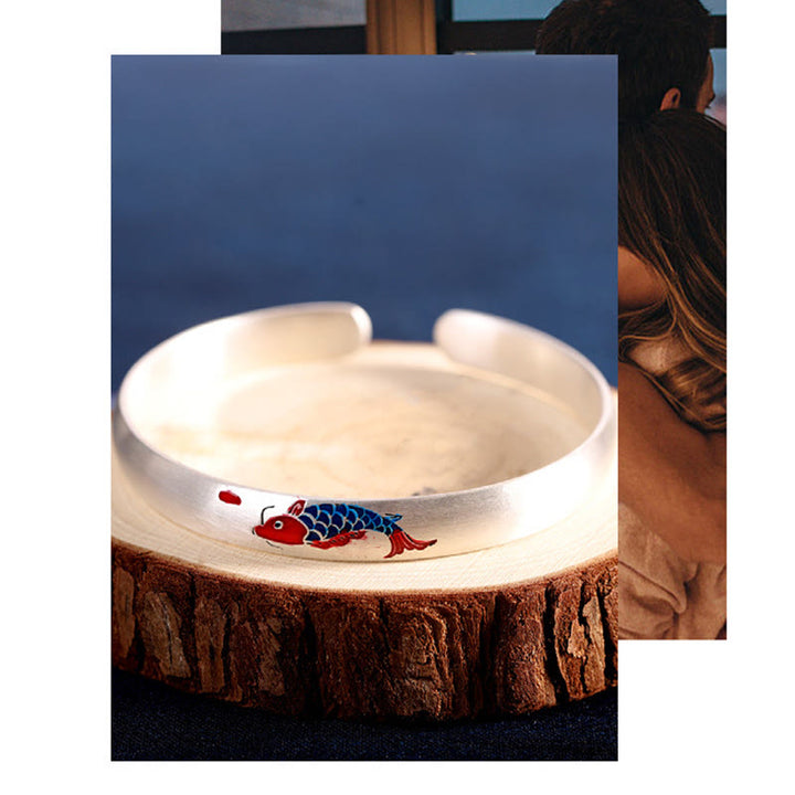 Buddha Stones 999 Sterling Silver Koi Fish Luck Cuff Bracelet Bangle - image 7