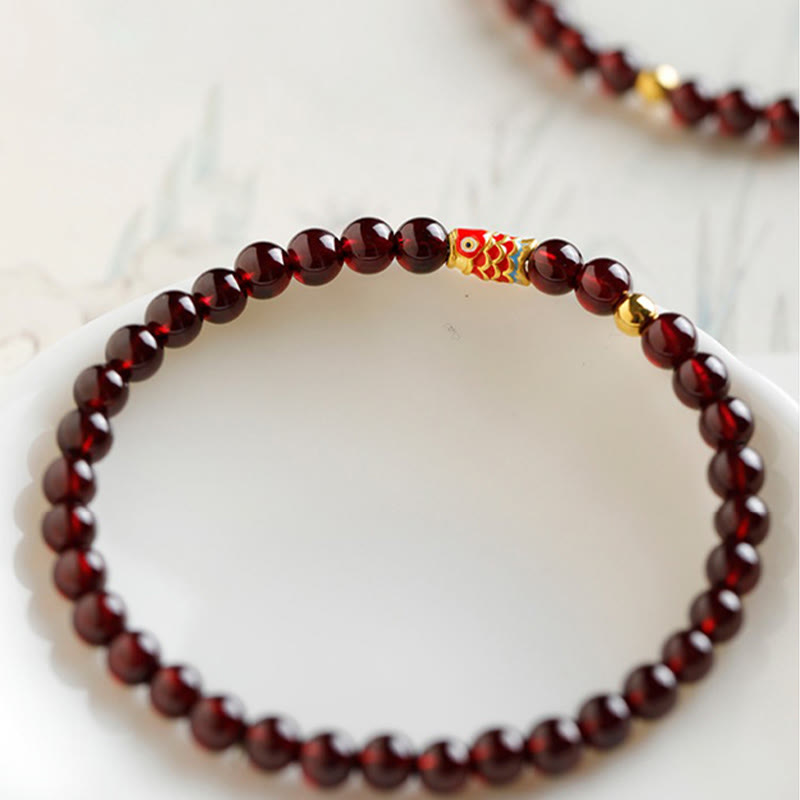 Buddha Stones 999 Gold Koi Fish Natural Garnet Protection Bracelet - image 4