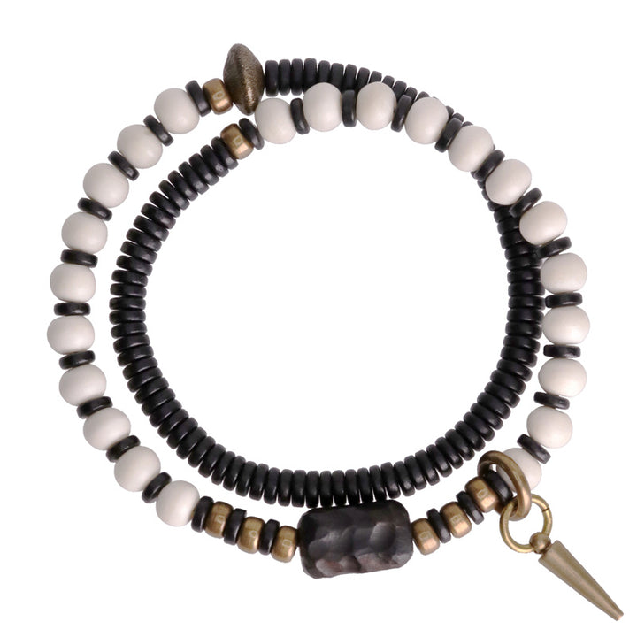 Buddha Stones Bone Beads Ebony Wood Copper Strength Couple Bracelet