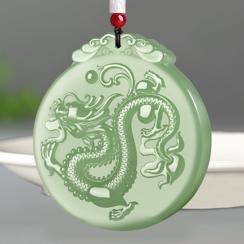 Buddha Stones Chinese Zodiac Dragon Jade Luck Necklace String Pendant - Jade - image 1