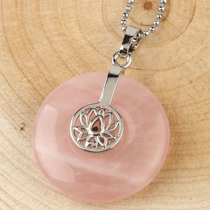 Buddha Stones Various Crystal Amethyst Pink Crystal Lotus Healing Necklace Pendant - Pink Crystal - image 9