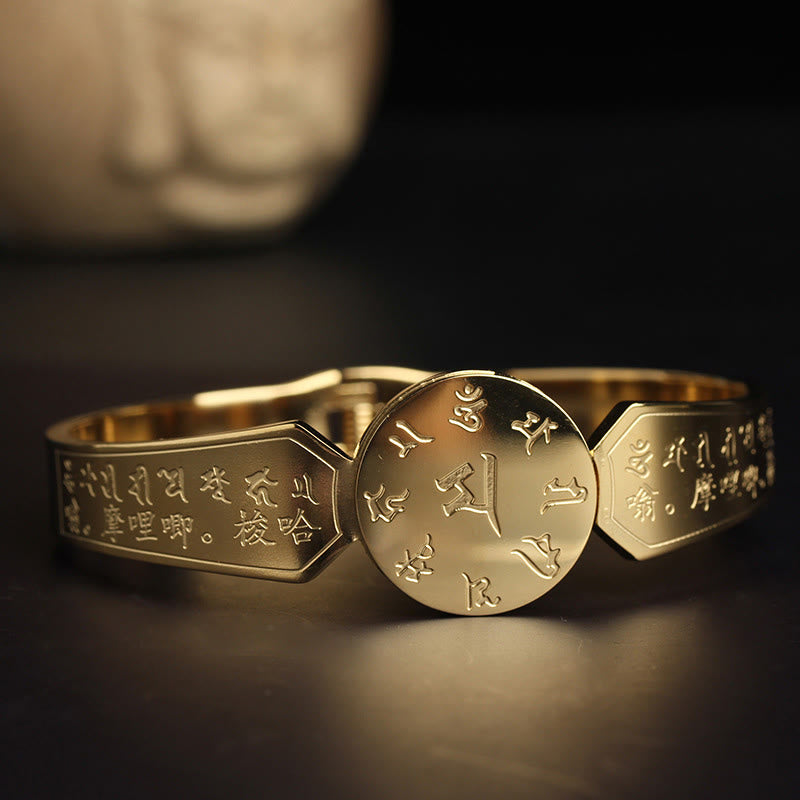 Buddha Stones Yin Yang Lotus Om Mani Padme Hum Mantra Titanium Steel Harmony Bracelet Bangle - Marici Mantra - 56mm - image 21