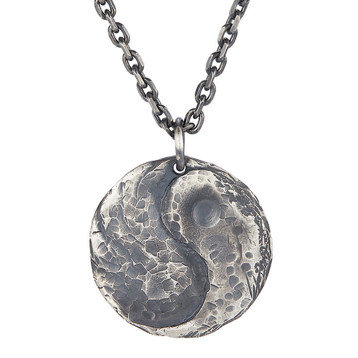 Buddha Stones 990 Sterling Silver Yin Yang Hammer Texture Harmony Necklace Pendant - image 3
